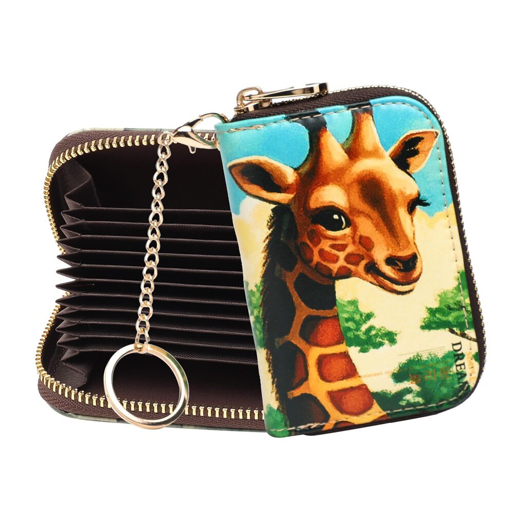 3721 RFID Credit Card Holder Wallets Leather Zipper Card Case Keychain
